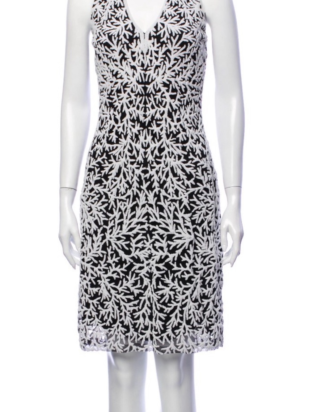 Naeem Khan designer Black Silk Dress with White Hand-beaded Botanical Overlay